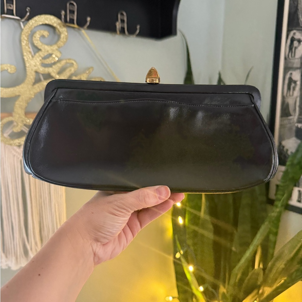 VTG 50s Black Leather Clutch by Kessler